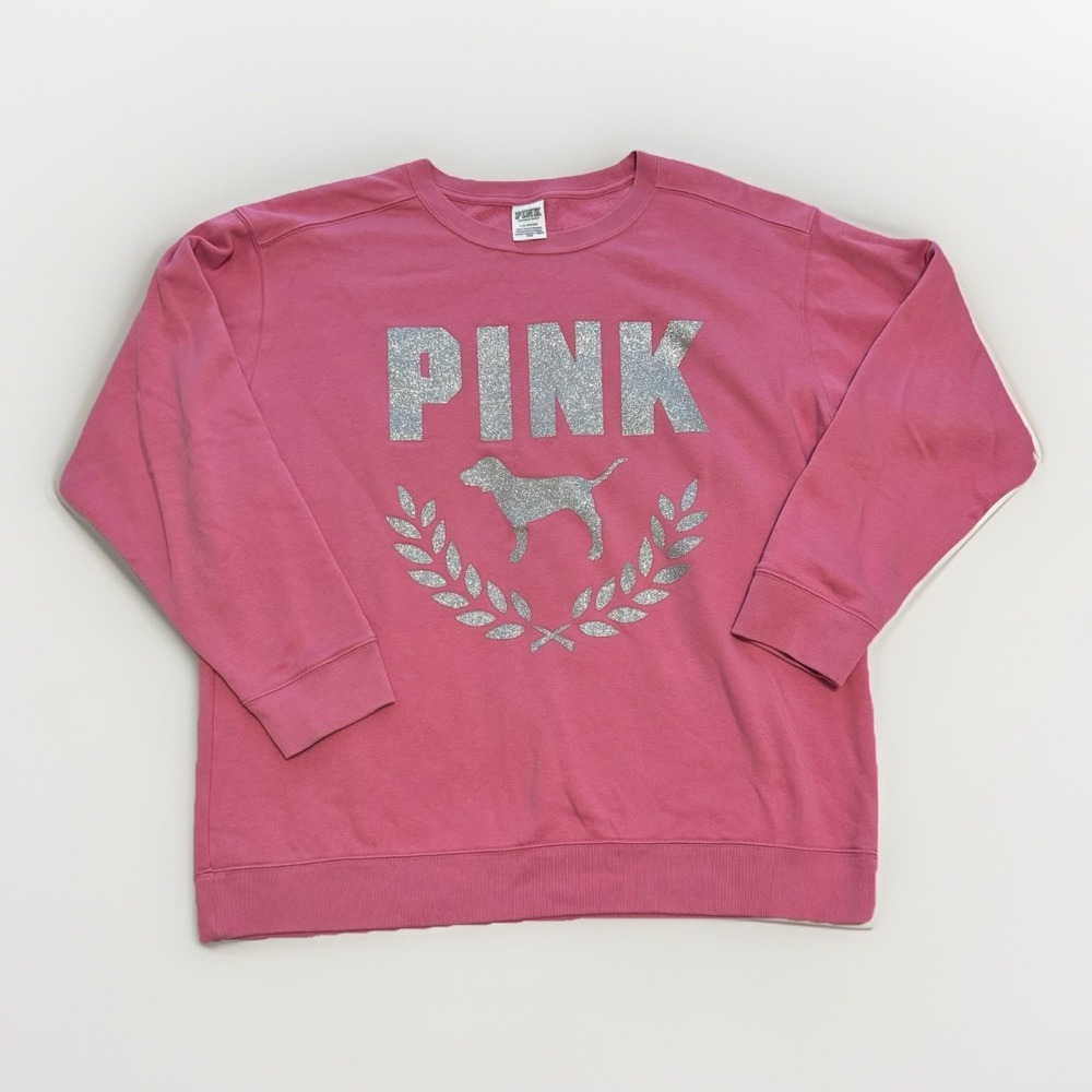 VTG PINK Victoria's‎ Secret Pullover Crewneck Pink/Silver-Large-Oversized-Y2K